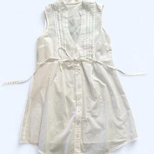 Vintage White Sleeveless 100% Cotton Tunic Blouse